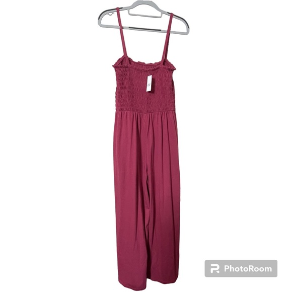 NWT Gap S Petite Smocked Jumpsuit in Pink Rose Summer Wide Legs sleeveless - Picture 5 of 7
